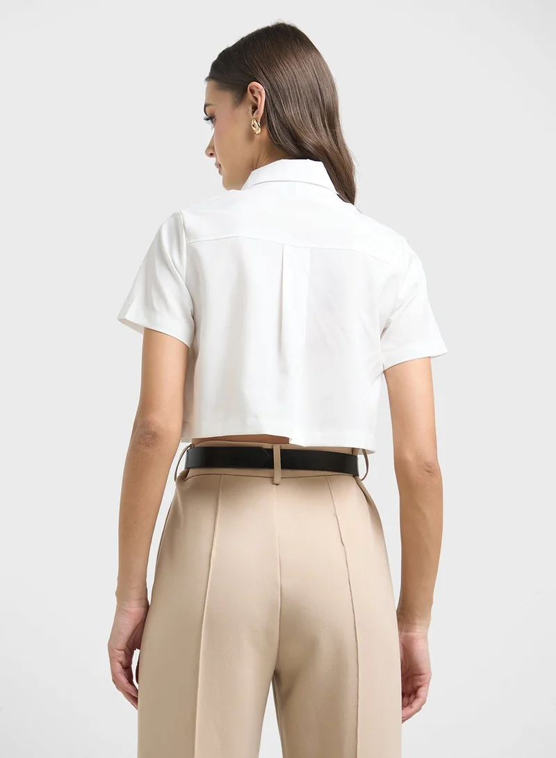 ELLA Button Down Crop Shirt With Box Pleats