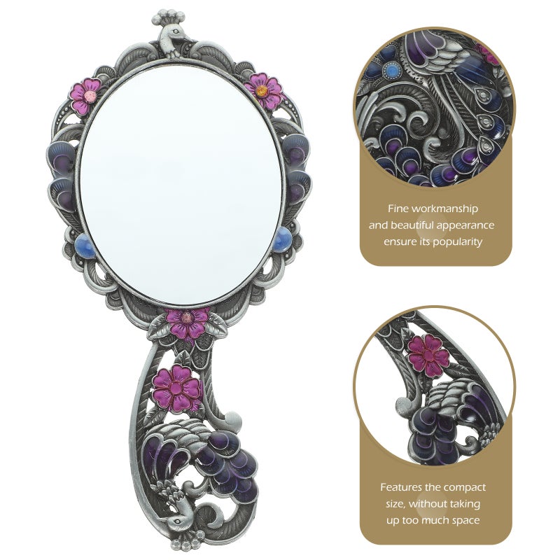 1 Set Decorative Handheld Mirror Makeup Mirror Vintage Compact Mirror Metal Mirror with Comb - Image 4