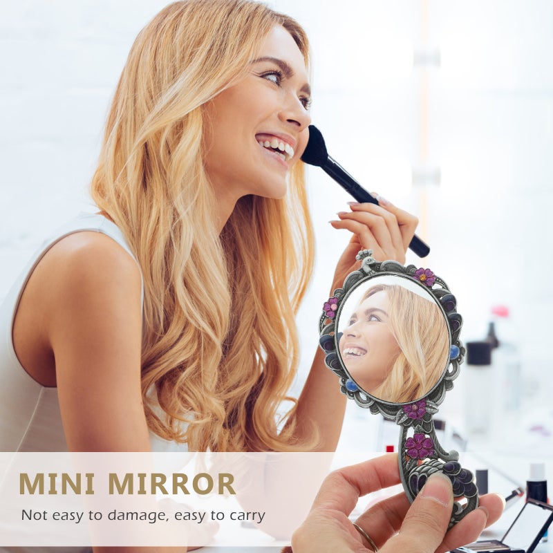 1 Set Decorative Handheld Mirror Makeup Mirror Vintage Compact Mirror Metal Mirror with Comb - Image 2