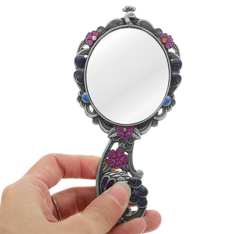 1 Set Decorative Handheld Mirror Makeup Mirror Vintage Compact Mirror Metal Mirror with Comb - Image 5