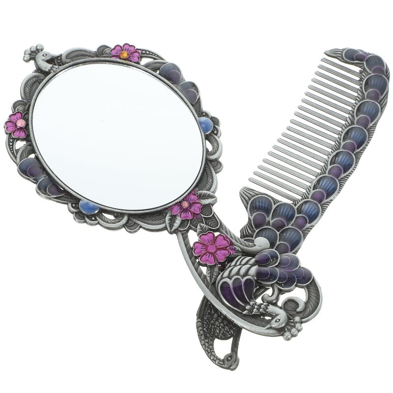 1 Set Decorative Handheld Mirror Makeup Mirror Vintage Compact Mirror Metal Mirror with Comb - Image 1