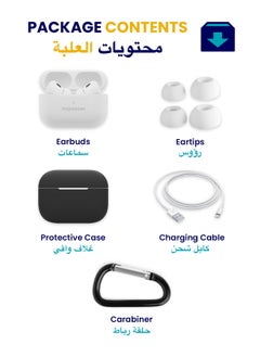 TinyMoose Flow Pro TWS In-Ear Earphones, Active Noise Cancelling, Hi-Res Sound, 35-Hour Battery, Wireless Charging, Low Latency, In-Ear Detection, HD Mic, IP54 Splash Resistant - Bluetooth Wireless Earphones with Charging Case & Extra Ear Tips - White  - Image 2