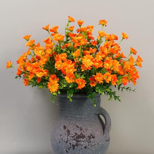 alyptus 8 Bundles Artificial Flowers for Outdoors Faux Mums UV Resistant Plastic Fall Plants Fake Greenery Orange Daisy Bulk for Home Gardenr Window Box Pathway Plante Wedding Decor (Orange) - Image 5