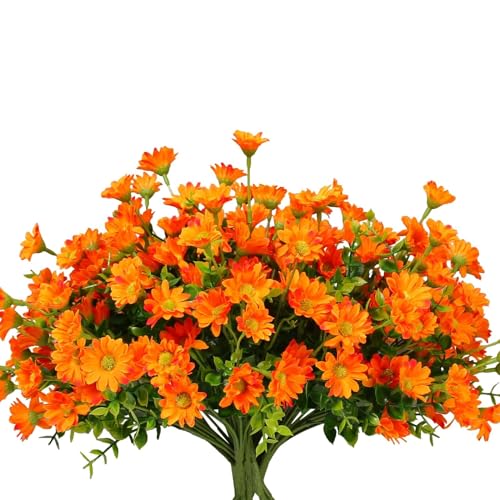 alyptus 8 Bundles Artificial Flowers for Outdoors Faux Mums UV Resistant Plastic Fall Plants Fake Greenery Orange Daisy Bulk for Home Gardenr Window Box Pathway Plante Wedding Decor (Orange) - Image 1