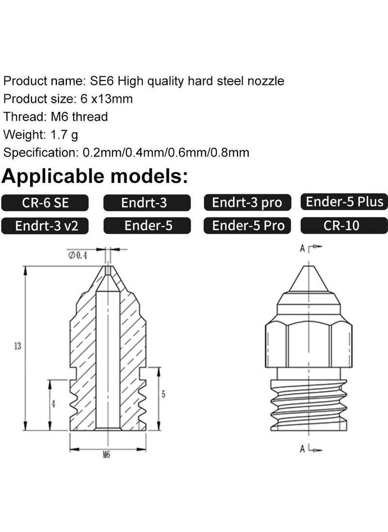 Hobi Mekatronik - Creality Cr-6 Se-Max-Ender 3 S1 Compatible Hardened Steel Nozzle(0.4mm) - Image 1