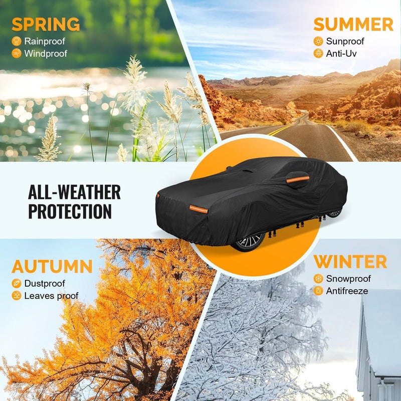 OWEEIO Upgrade Thickened Waterproof Car Cover for Sedans (181"-190", Black) - Image 5