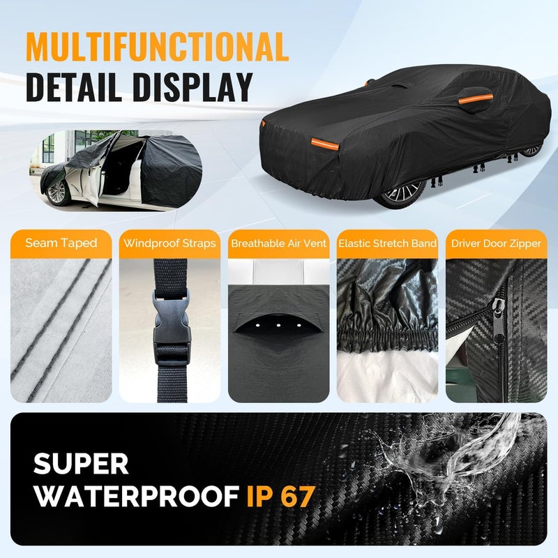 OWEEIO Upgrade Thickened Waterproof Car Cover for Sedans (181"-190", Black) - Image 4