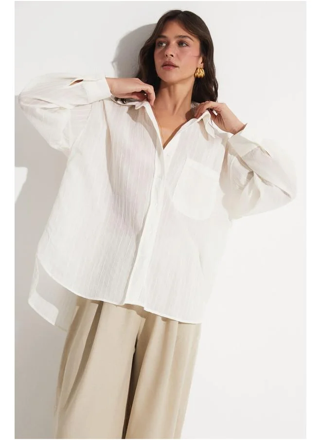 JUNE June Cotton Blend Pocket Detail Shirt Ecru