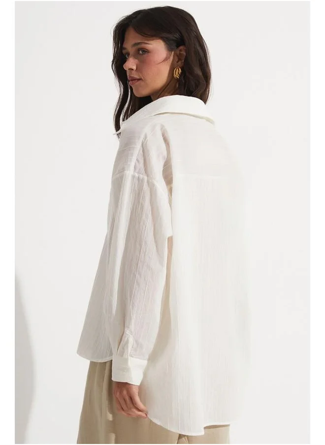 JUNE June Cotton Blend Pocket Detail Shirt Ecru