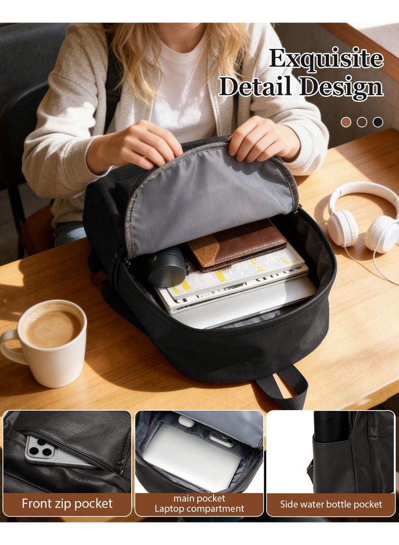 Black Backpack For Women Men, Premium Waterproof Faux Leather School Backpack For Teens Boys Girls, PU College Laptop Backpack, Travel Backpack Carry On - Image 3