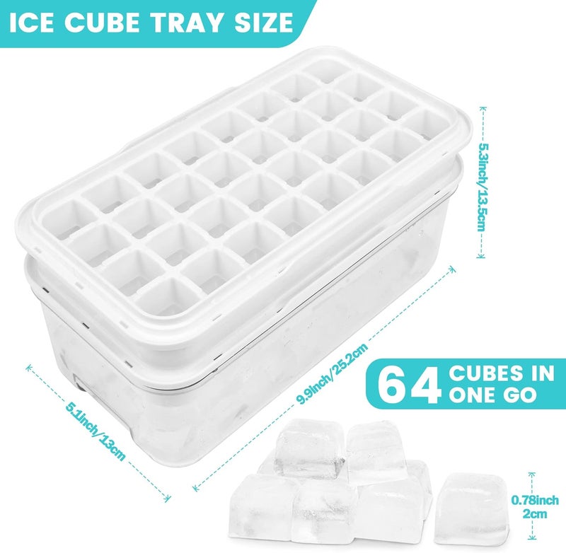 QUELIEN Ice Trays for Freezer with Lid & Bin, Ice Cube Tray Making 64 pcs Ice Cubes, Easy Press to Release Ice, Ice Tray with Storage Bin Chilling Cocktail Whiskey Coffee 2 Trays 1 Ice Bucket & Scoop (Black) - Image 5