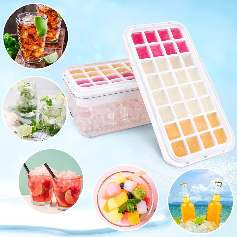 QUELIEN Ice Trays for Freezer with Lid & Bin, Ice Cube Tray Making 64 pcs Ice Cubes, Easy Press to Release Ice, Ice Tray with Storage Bin Chilling Cocktail Whiskey Coffee 2 Trays 1 Ice Bucket & Scoop (Black) - Image 4