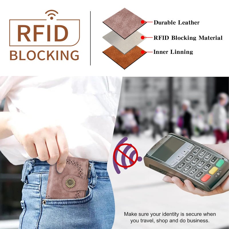 SENDEFN Small Wallets for Women Bifold RFID Blocking Leather Card Holder Compact Wallet with Zipper Coin Pocket - Image 2