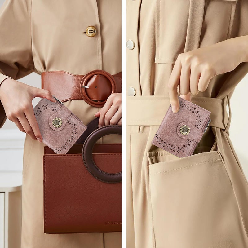SENDEFN Small Wallets for Women Bifold RFID Blocking Leather Card Holder Compact Wallet with Zipper Coin Pocket - Image 5
