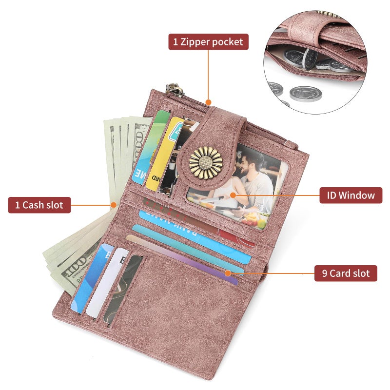 SENDEFN Small Wallets for Women Bifold RFID Blocking Leather Card Holder Compact Wallet with Zipper Coin Pocket - Image 3