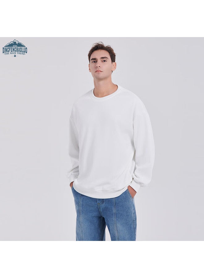 Dingfengbaoluo Men's Crew Neck Solid Color Long Sleeve Spring Trend Loose Casual Versatile Couple Sweatshirt 26wy03 White 3XL - Image 1