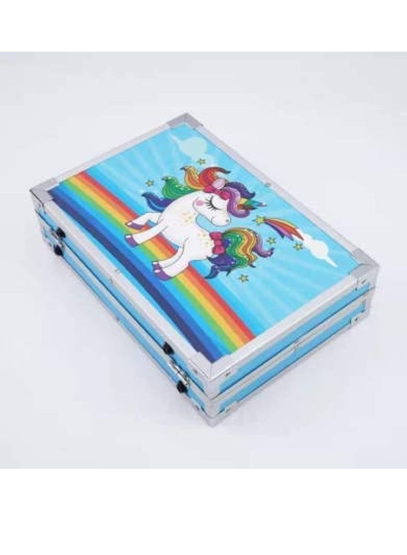 مجموعة فنية مكونة من 145 قطعة من لوازم الرسم والرسم. هدية رائعة للأطفال الذين يبدأون المدرسة والمبتدئين ولوازم للطلاب ويوم الأطفال والفنانين (وحيد القرن الأزرق) - Image 3