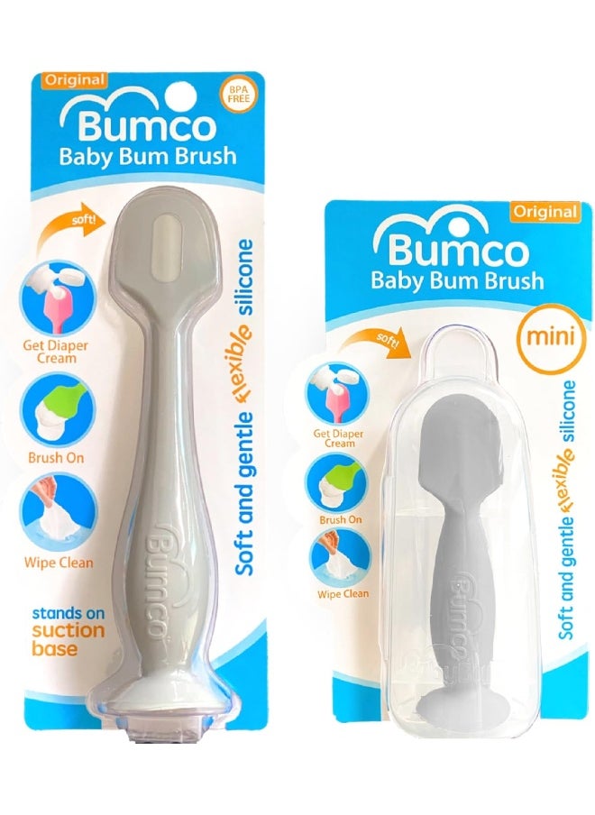 Baby Bum Brush Baby Bum Brush Bumco 2-PACK Diaper Cream Spatula - FULL-SIZE + MINI with TRAVEL CASE - Diaper Cream Applicator for Baby - Baby Necessities - Suitable for Aquaphor, Desitin - Gray  - Image 1