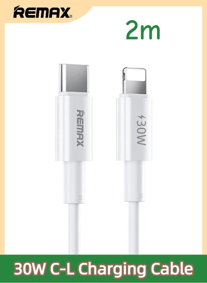 ريماكس كابل USB-C إلى Lightning بطول 2 متر يدعم الشحن السريع PD بقوة 30 واط، كابل بيانات معتمد من MFi من النوع C-L، لأجهزة iPhone 14/13/12/Pro/ProMax/Lightning، إلخ. (أبيض) - Image 1