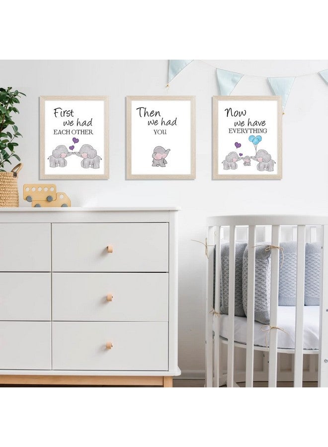 KAIRNE Watercolor Elephant Family Framed Canvas Wall Art First We Had Each Other Quote Art Printnursery Animal Love Words Picture Ready To Hang For Kids Room Decor - Image 4