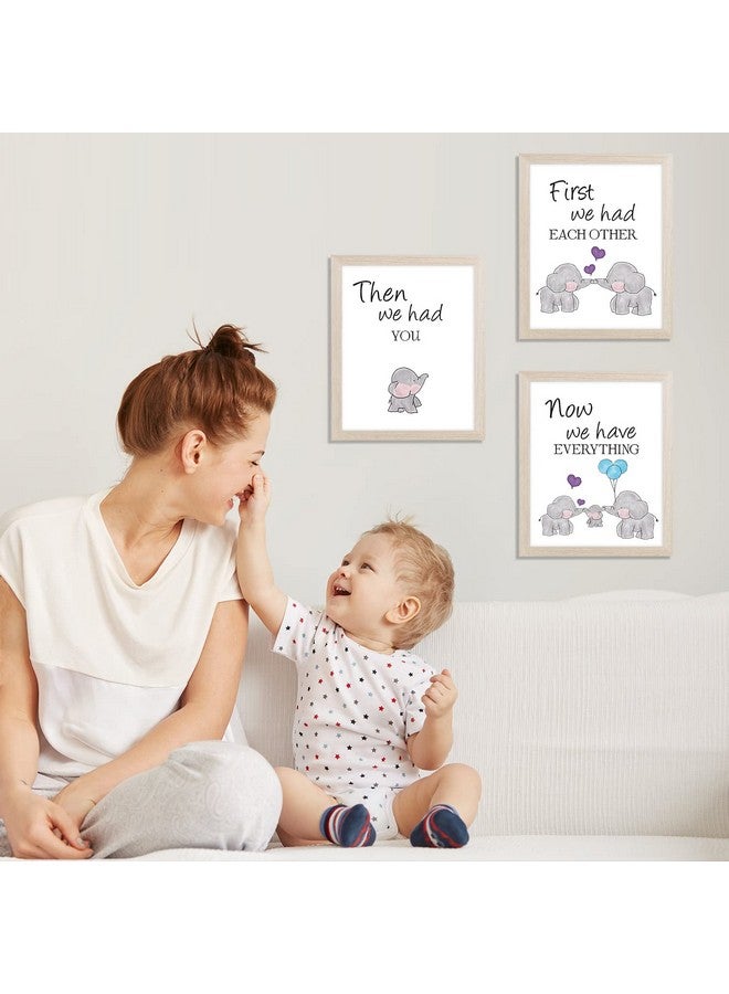 KAIRNE Watercolor Elephant Family Framed Canvas Wall Art First We Had Each Other Quote Art Printnursery Animal Love Words Picture Ready To Hang For Kids Room Decor - Image 2