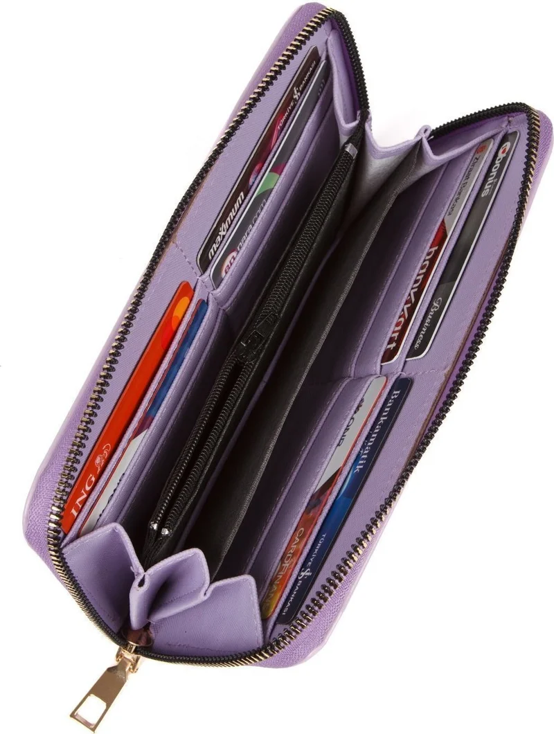 افكا Women's Soft Texture Horizontal Paper Coin Card Holder Phone Compartment Portfolio Wallet