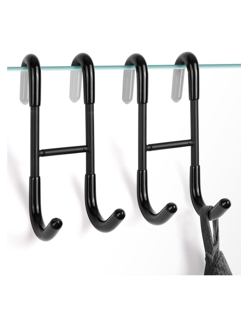2 Pack Shower Door Towel Hooks，Over Door Hooks Towel Rack for Bathroom，Drilling-Free Hanger Black Shower Hooks - Image 1
