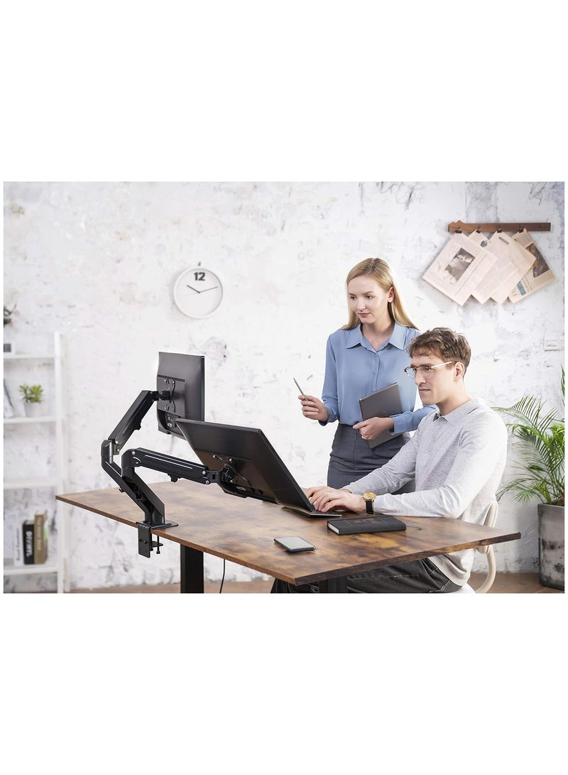 ELTERAZONE Dual Arm Monitor Desk Mount Height Adjustable, Tilt, Swivel, Counterbalance Gas Spring Stand | VESA Bracket Arm Fits Most Screens 13" to 27" (STAND-V002O) - Image 2