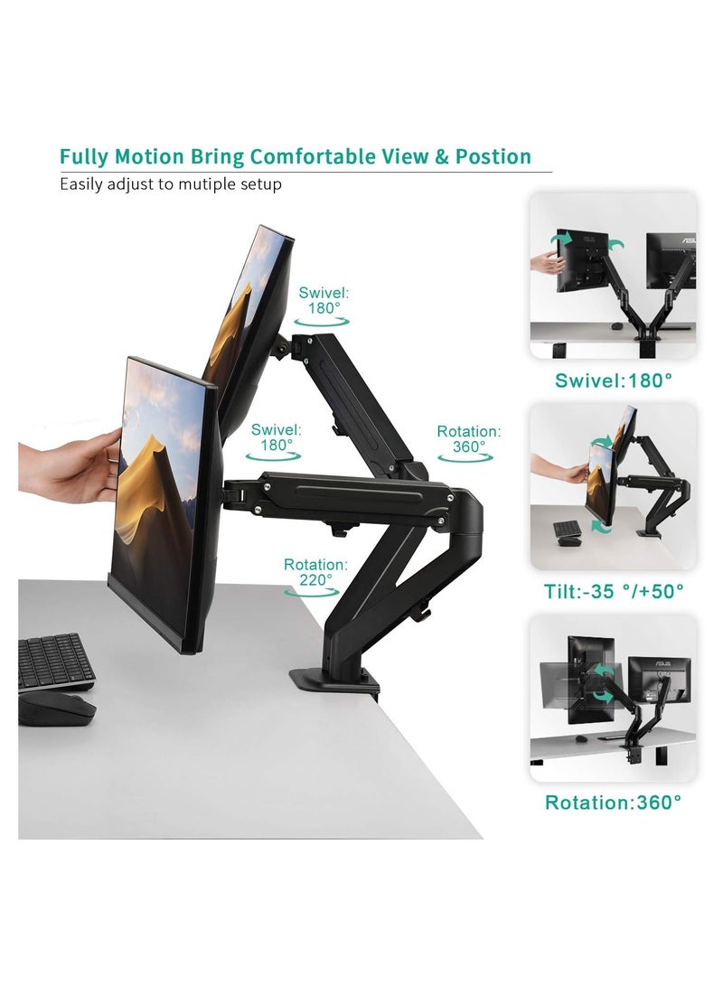 ELTERAZONE Dual Arm Monitor Desk Mount Height Adjustable, Tilt, Swivel, Counterbalance Gas Spring Stand | VESA Bracket Arm Fits Most Screens 13" to 27" (STAND-V002O) - Image 4
