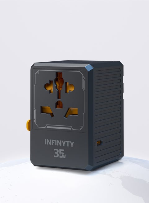 Universal Travel Adapter – Atlas 35 (35W, Black) Compact Design with 4 USB-C Ports, 1 USB-A Port, 35W Fast USB-C PD Output, GaN Technology, Multi-region Compatibility for iPhone, Android, Laptop & More