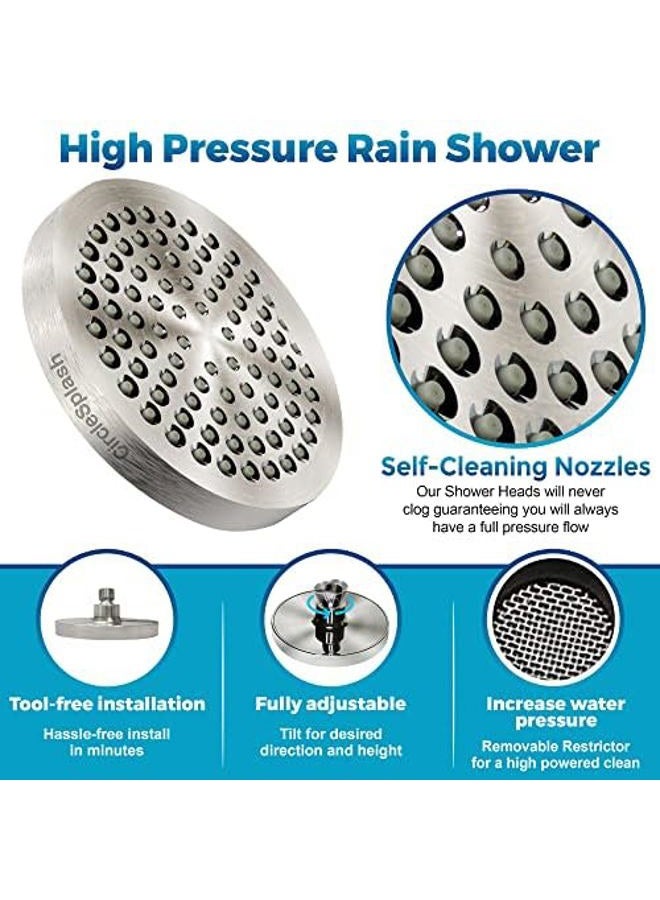 CircleSplash High Pressure Shower Head by Circle Splash -6 inch Brushed Nickel fixture-luxury rainfall -detachable water restrictor-tool-free installation with teflon tape - Image 2