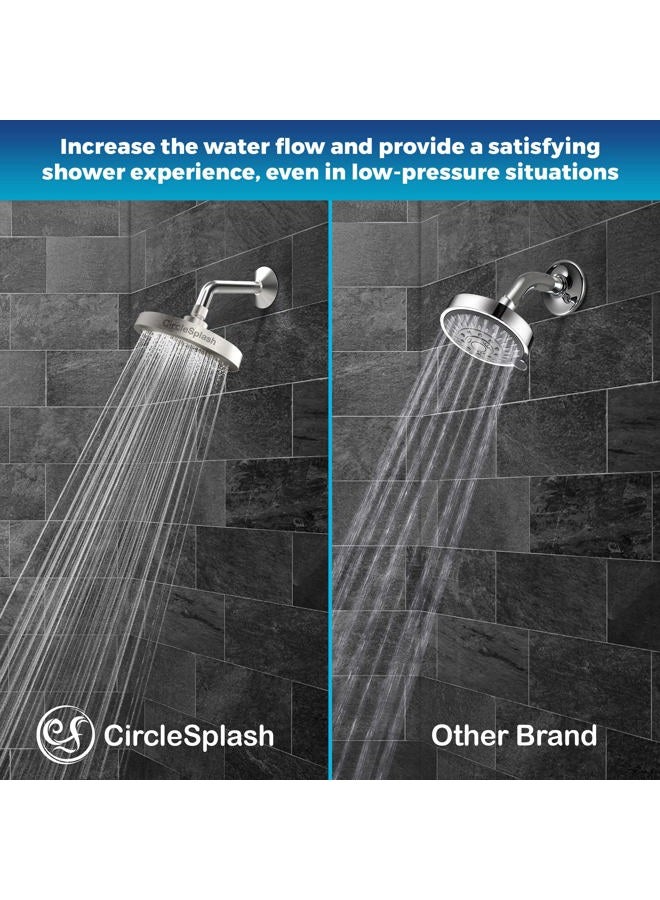 CircleSplash High Pressure Shower Head by Circle Splash -6 inch Brushed Nickel fixture-luxury rainfall -detachable water restrictor-tool-free installation with teflon tape - Image 5