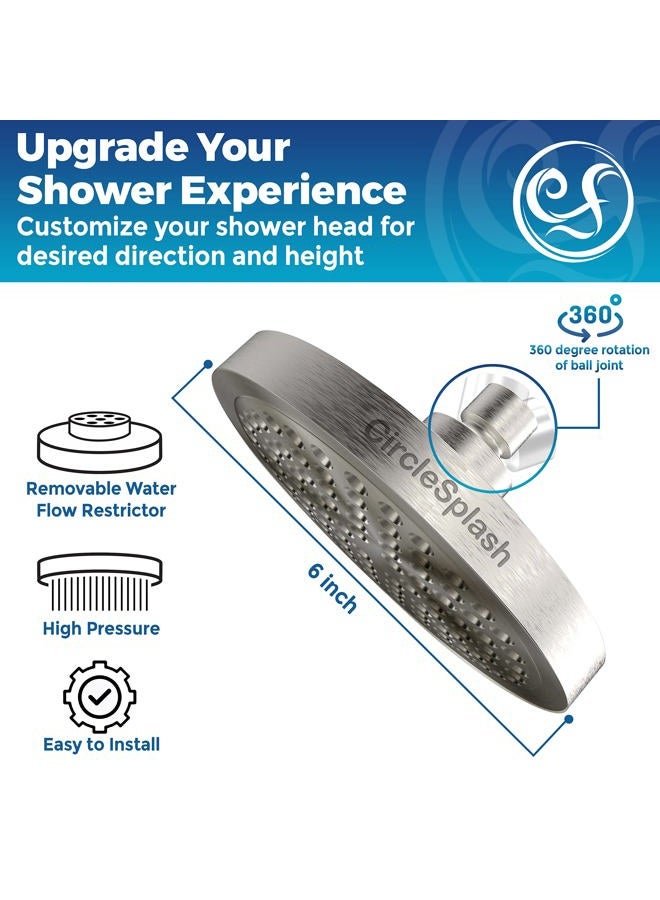 CircleSplash High Pressure Shower Head by Circle Splash -6 inch Brushed Nickel fixture-luxury rainfall -detachable water restrictor-tool-free installation with teflon tape - Image 3