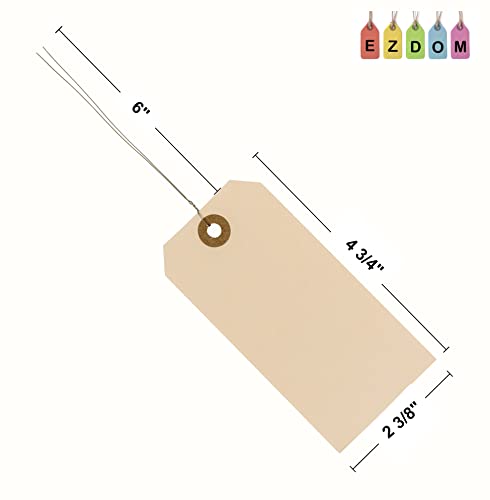 EZDOM Label Tags with Wire Attached - 4 3/4" x 2 3/8" Box of 100 Blank Manila Tags with Reinforced Hole and Metal Wire Ties, Labels with Wire - Image 3