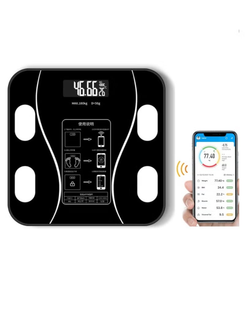 Smart Scale With Bluetooth, Body Fat Scale, Wireless Digital Bathroom Scale, 12 Measurements, Weight/body Fat/bmi, Fitness Body Composition Analysis, Black. - Image 2