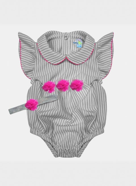 Baby Girl Summer Short Sleeves Romper with Headband Set