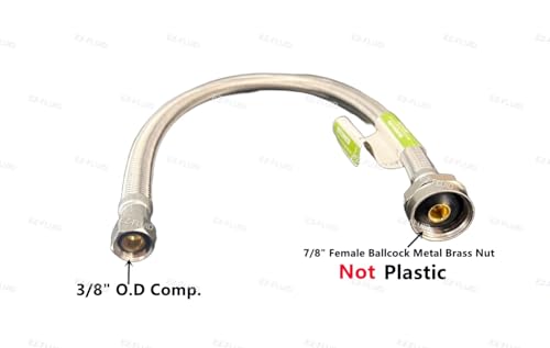 EZ-FLUID 1 EZFluid 16Inch Metal Nut Toilet Water Supply Connector38 Compression x 78 Female Brass Ballcock BCToilet Water Supply Connector Line Braided Stainless Steel Toilet Supply Line - Image 3