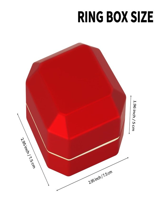 LETURE Luxury LED Jewelry Earring Pendant Stud Box, Velvet Earring Necklace Gift Box Storage Case Organizer Holder for Proposal Engagement Wedding Anniversary Birthday Ceremony (Red) - Image 2