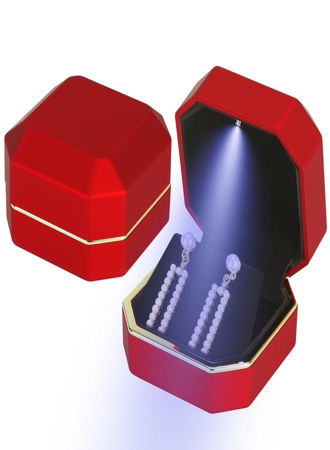 LETURE Luxury LED Jewelry Earring Pendant Stud Box, Velvet Earring Necklace Gift Box Storage Case Organizer Holder for Proposal Engagement Wedding Anniversary Birthday Ceremony (Red) - Image 1