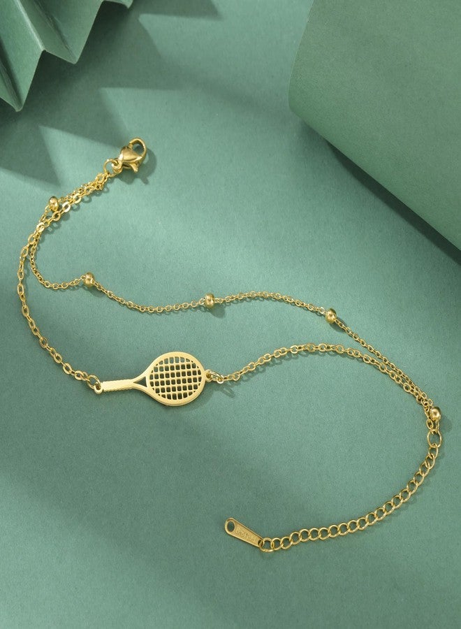 فاساغو سوار مضرب تنس للنساء والرجال، سوار رياضي أنيق قابل للتعديل مزين بتعليقة مضرب، هدية مثالية لعشاق التنس من النساء والرجال (سوار ذهبي متعدد الطبقات). - Image 3
