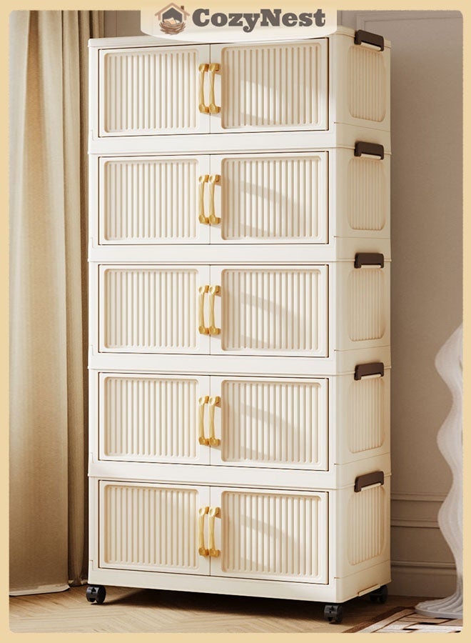 CozyNest 5-tier drawer storage cabinet with wheels, large capacity vertical storage cabinet, plastic drawer organizer cabinet, rolling storage shelf with lockable casters, suitable for living room, bathroom, kitchen and bedroom - Image 1