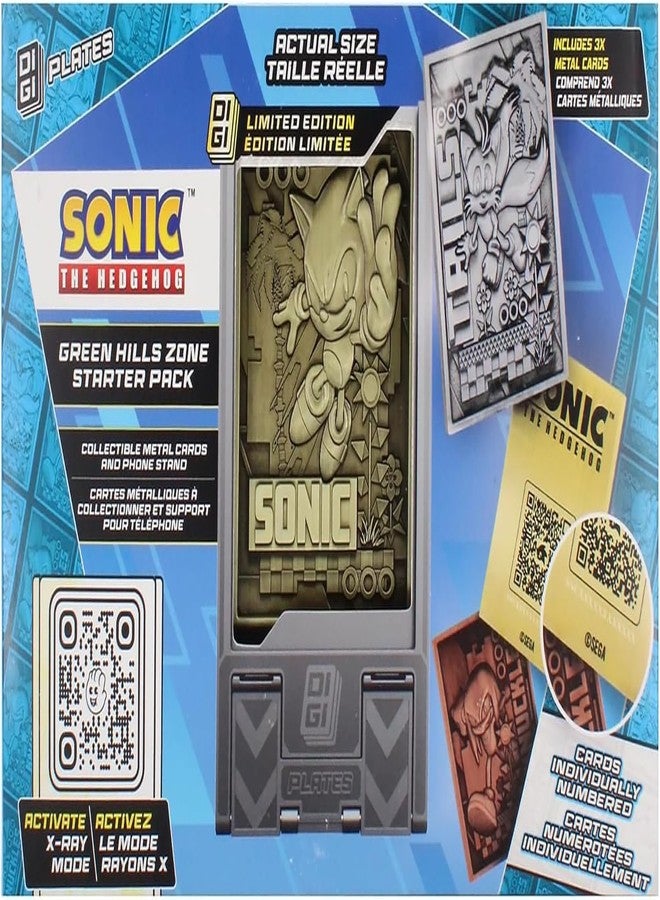 Exquisite Gaming: Digiplate Starter Pack - Modern Sonic The Hedgehog: Green Hills Zone - 3 Collectible Metal Cards & Phone Stand, Copper-Gold-Silver - Image 1