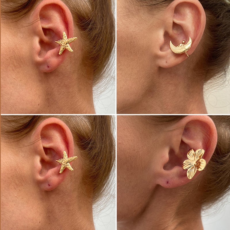 SHIXIN European and American Cross-Border Accessories: Beach Style Starry Earring Set with Simple Flower and Moon Alloy Ear Clips - Image 1