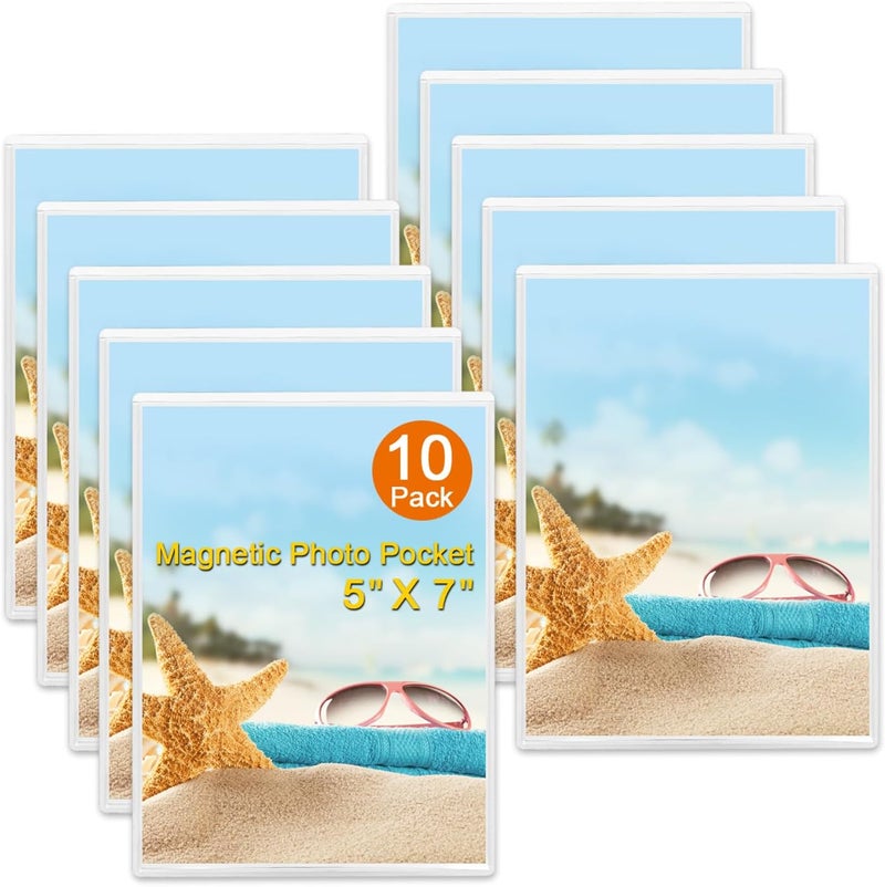 KikoSkool Magnetic Picture Frames, 10 Pack,Holds 5 x 7 Fridge Magnets Photos Frame, Magnetic Photo Pocket Perfect for Displaying Frames,Photo Album. - Image 1