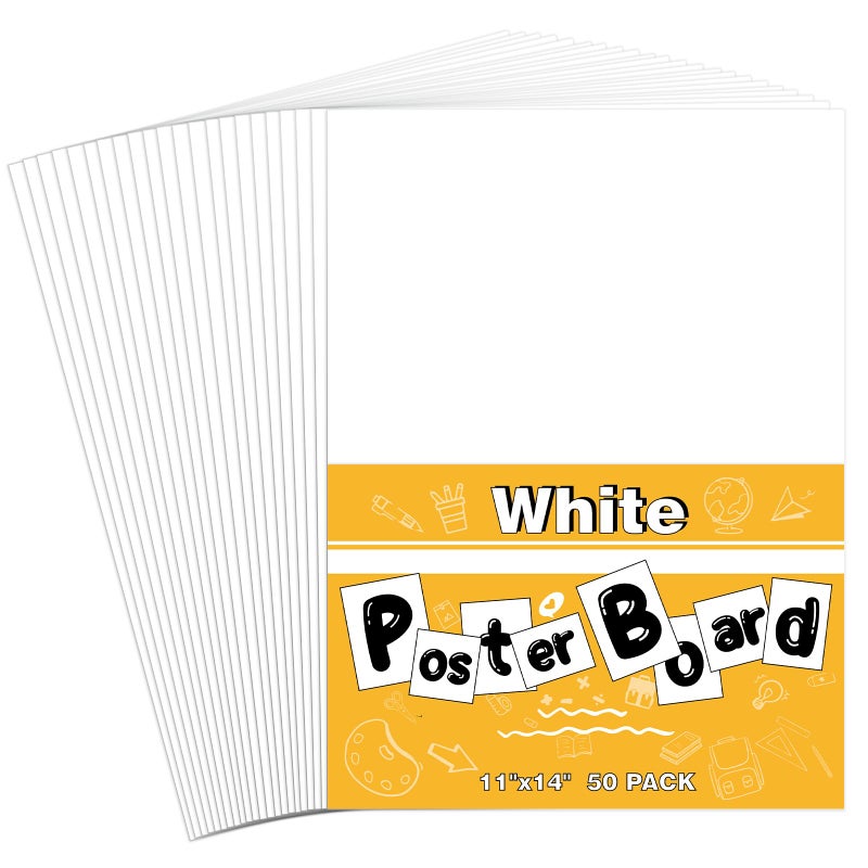 MARACOL 11"x14" White Poster Board, 50 Pack Poster Paper Bulk, 230GSM Heavyweight - Image 1