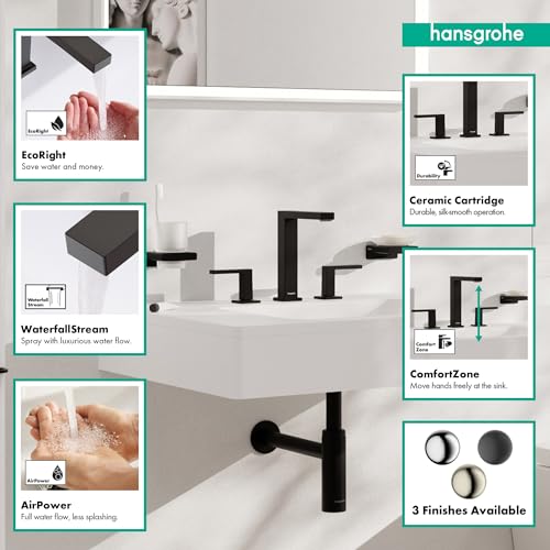 hansgrohe Tecturis E Widespread Handle Hole 8inch Tall Bathroom Sink Faucet in Matte Black 73031671 - Image 3
