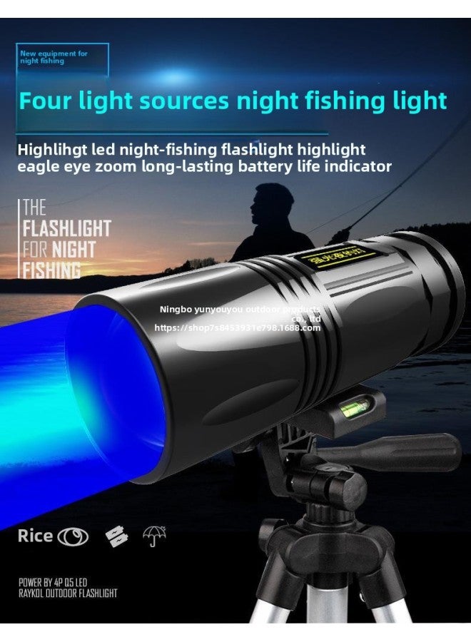 Fishing Light, Night Fishing Light, LED High-power Strong Light, Blue Light, Purple Light, Luminous Xenon Fish Light, Table Fishing Light, Raft Fishing Equipment-Color:White And Blue Dual Light Source Fishing Light + Small Bracket  - Image 1