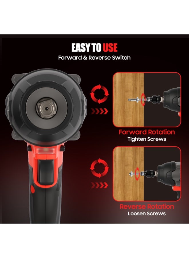جيرزون مفتاح ربط لاسلكي GearZone مقاس 1/2 بوصة، مسدس صدمات بدون فرش بقوة 1000 نيوتن متر، مزود ببطاريتين 21 فولت، طقم مفك صدمات كهربائي عالي العزم بسرعة 2800 دورة في الدقيقة للسيارة والمنزل - أحمر - Image 4