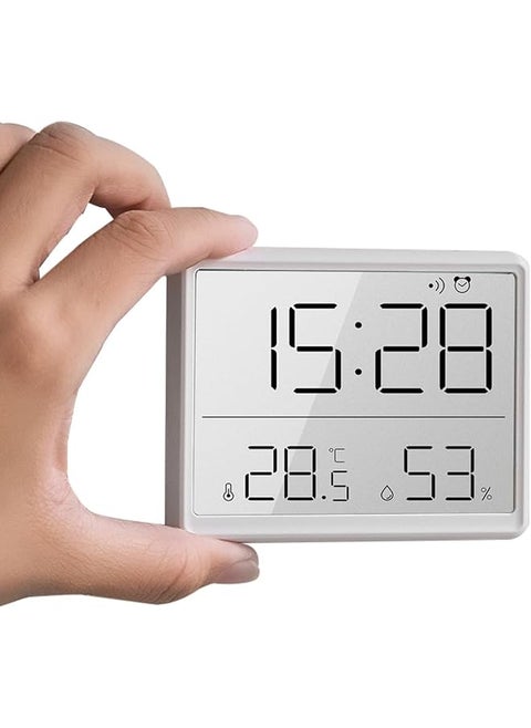 Smart Digital Alarm Clock W Magnetic Attraction Indoor Temperature Humidity Hd Screen Hour Date Battery Operated White