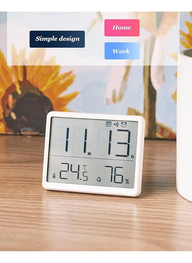 Smart Digital Alarm Clock W Magnetic Attraction Indoor Temperature Humidity Hd Screen Hour Date Battery Operated White